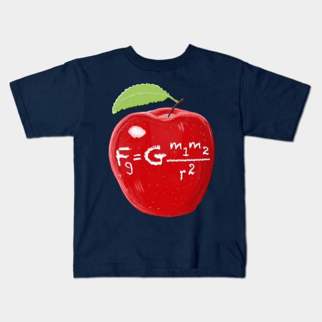 Science Teacher's Isaac Newton Law Of Gravity Apple Kids T-Shirt by brodyquixote